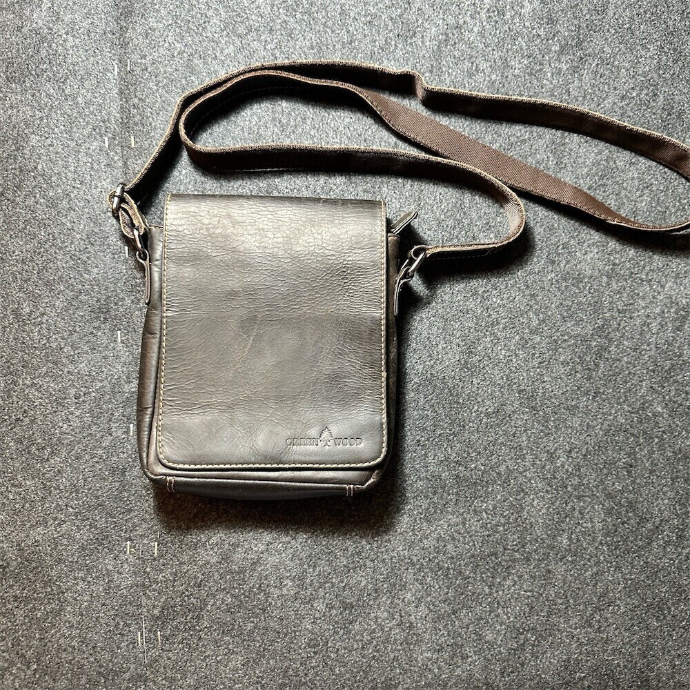GREENWOOD Messenger Bag Unisex Small Brown Crossbody Adjustable Strap